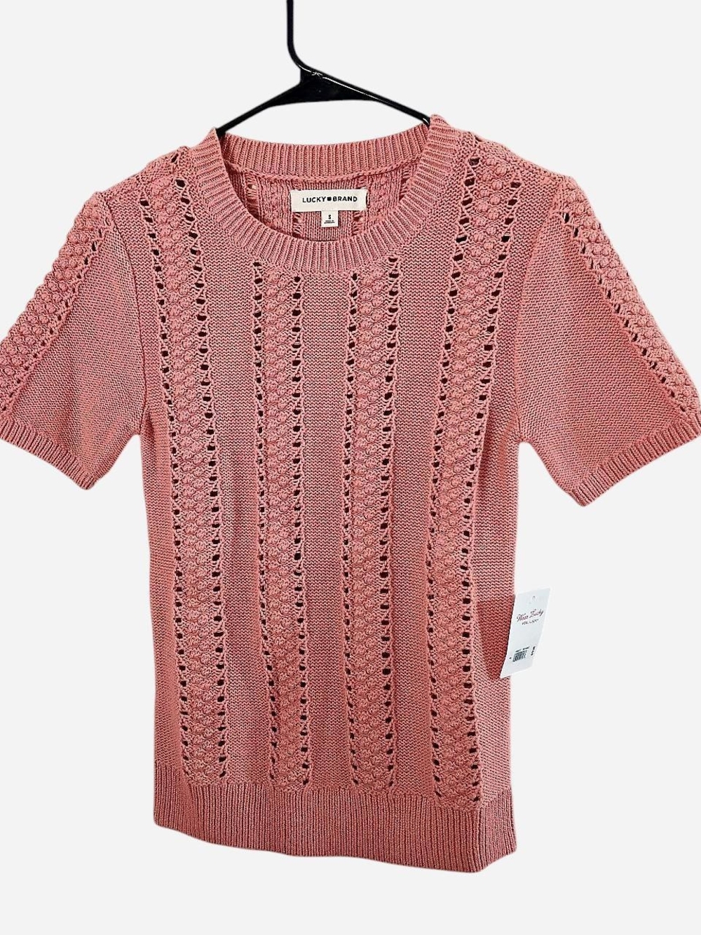 Lucky Brand Rose Pink Short-Sleeve Crewneck Knit Top Small